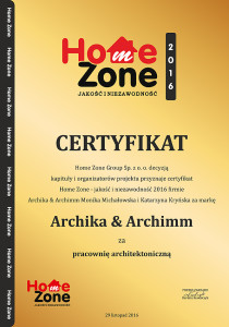 certyfikat Home Zone Archika & Archimm